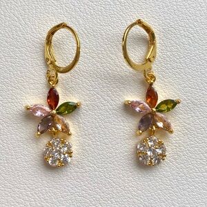 Elegant Gold Multicolor Gemstone Earrings
